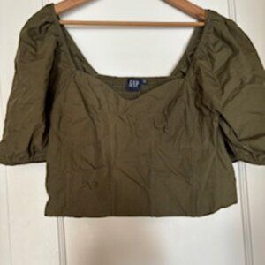 GAP Moss Green Puff Sleeve Top - XXL